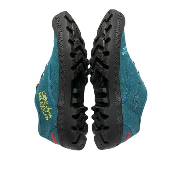 NEW Love Moschino Womens Size 8 Playful Embroidery  Teal Sneakers Black Lug Sole - Picture 8 of 11
